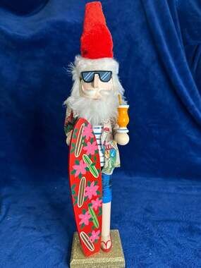 December Home 14" Surfer Santa Nutcracker with Surfboard and Tropical Drink